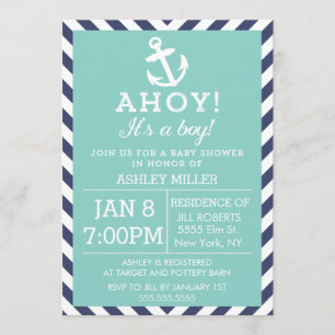 Navy und Mint Nautical Zickzack Baby Dusche Einladung