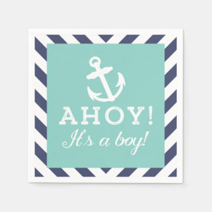 Navy und Mint Nautical Zickzack Baby Shows Napkins Serviette