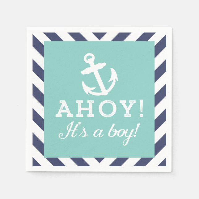 Navy und Mint Nautical Zickzack Baby Shows Napkins Serviette (Vorderseite)