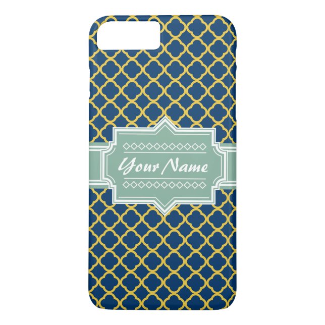 Navy und Minze Quatrefolie Personalisiert Case-Mate iPhone Hülle (Rückseite)