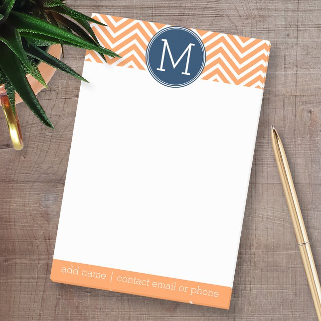 Navy und Orange Chevrons mit Custom Monogram Post-it Klebezettel (Custom Post-it Note Pads - Add your name and other text)