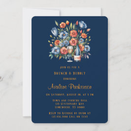 Navy und Orange Peony Brunch & Bubbly Einladung