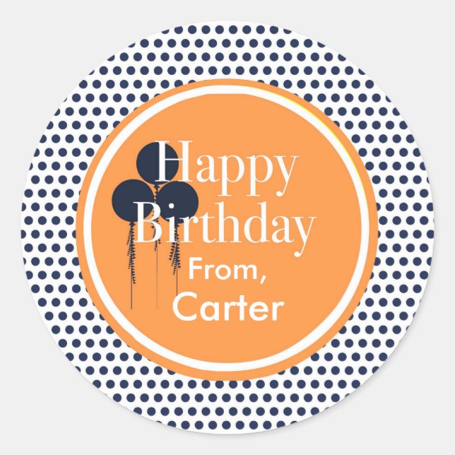 Navy und Orange Polka Dot Custom Gift Stickers (Vorderseite)