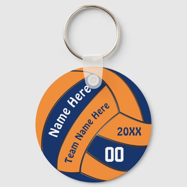 Navy und Orange Volleyball Geschenke mit 4 Textbox Schlüsselanhänger (Vorderseite)