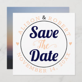 Navy und Pfirsichtypografisches Foto auf der Rücks Save The Date