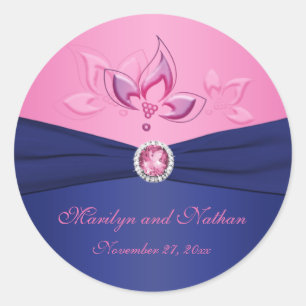Navy und Pink Floral 1,5" Round Aufkleber