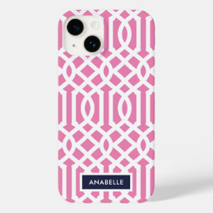 Navy und Pink Gittermonogramm Case-Mate iPhone 14 Hülle