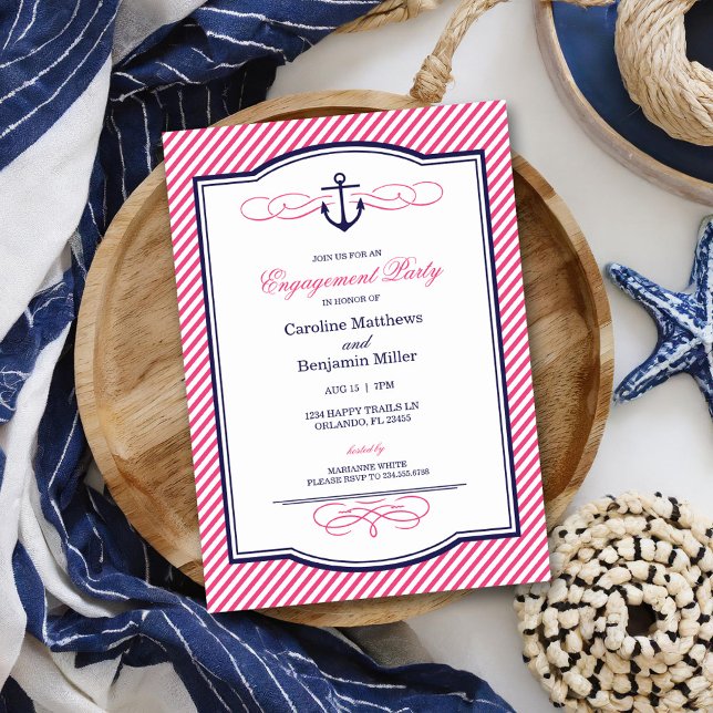 Navy und Pink Nautical Anchor Engagement Party Einladung (Von Creator hochgeladen)