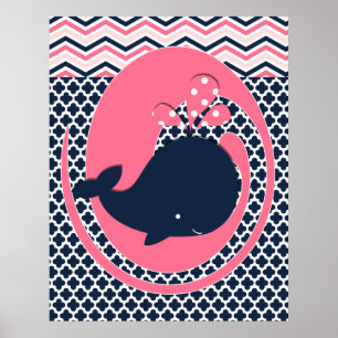 Navy und Pink Whale Kinderzimmer Poster