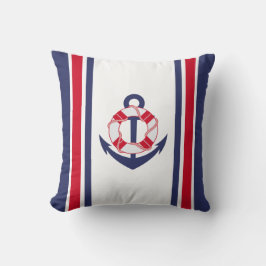 Navy und Red Anchor Nautic Kissen