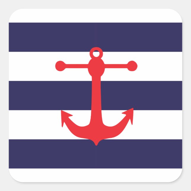 Navy und Red Nautic Pattern Quadratischer Aufkleber (Vorderseite)