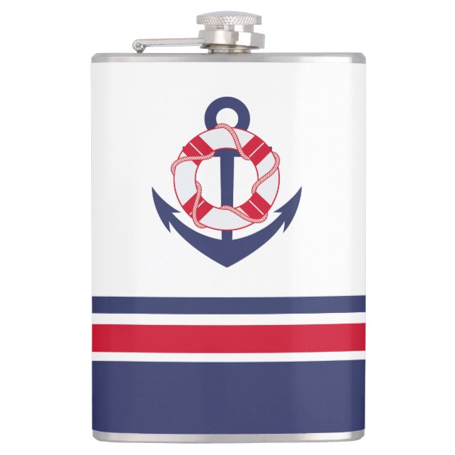 Navy und Red Nautic Stripes Flachmann (Vorderseite)
