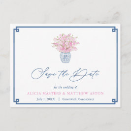 Navy und rosa Chinoiserie Hochzeit speichern das D Postkarte