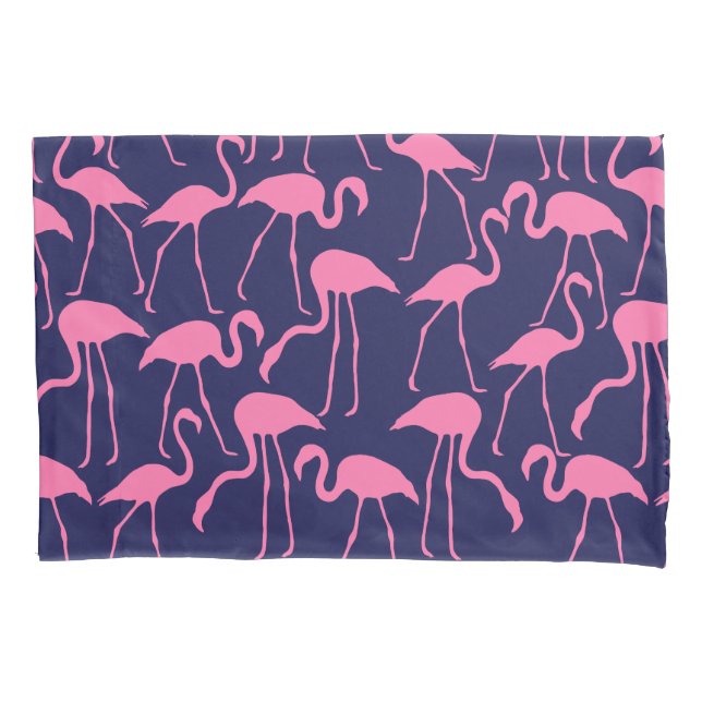 Navy und rosa Flamingo Muster Kissenbezug (Vorderseite)