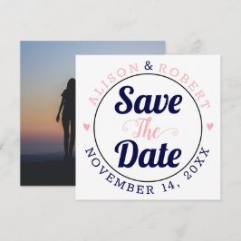 Navy und rosa Typografie-Foto auf der Rückseite Save The Date