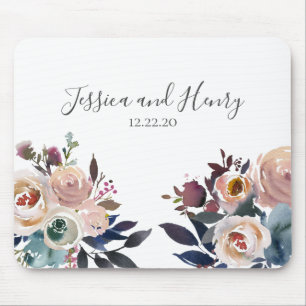 Navy und rosa Wasserfarben-Blumen Mousepad