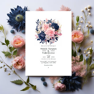 Navy- und Rosé-Blumenhochzeit Einladung