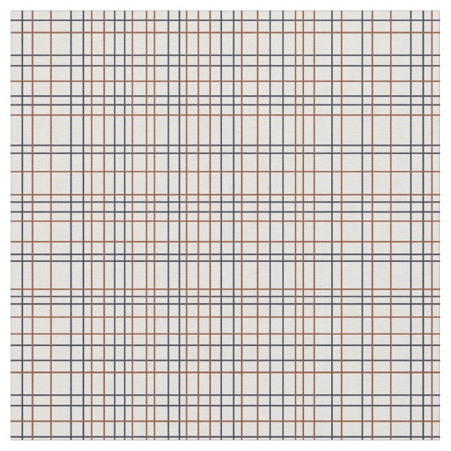 Navy und Rust Grid auf hellgrau (fast weiß) Stoff (Nahaufnahme)