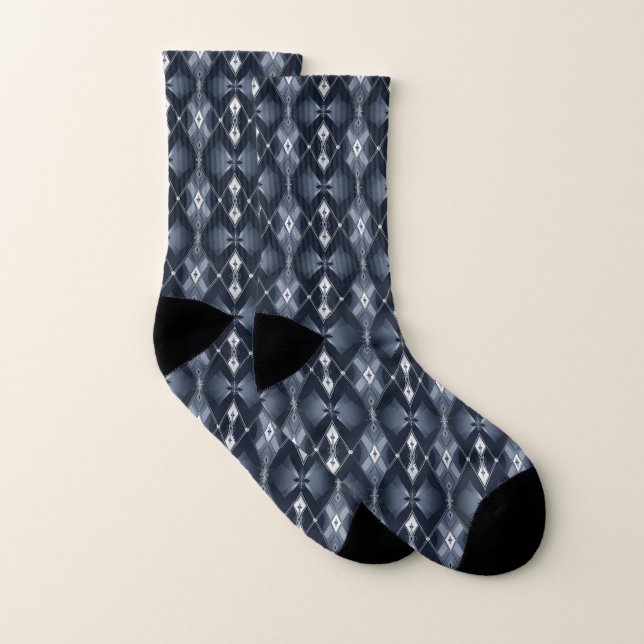 Navy und Silber Diamant Muster Socken (Paar)
