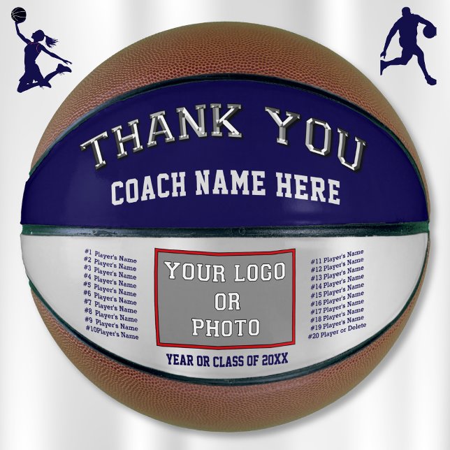Navy und Silber, personalisierter Basketball für d (Great gifts for basketball coaches. Basketball coach appreciation gifts. Customizable basketballs.)