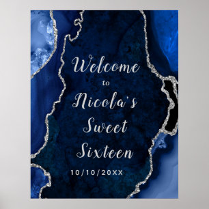 Navy und Silver Agate 16 . Geburtstag Willkommen Poster