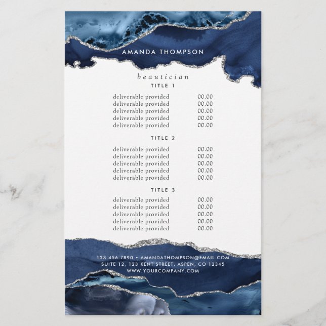 Navy und Silver Agate Wertvoll Stone Corporate Flyer (Vorne)