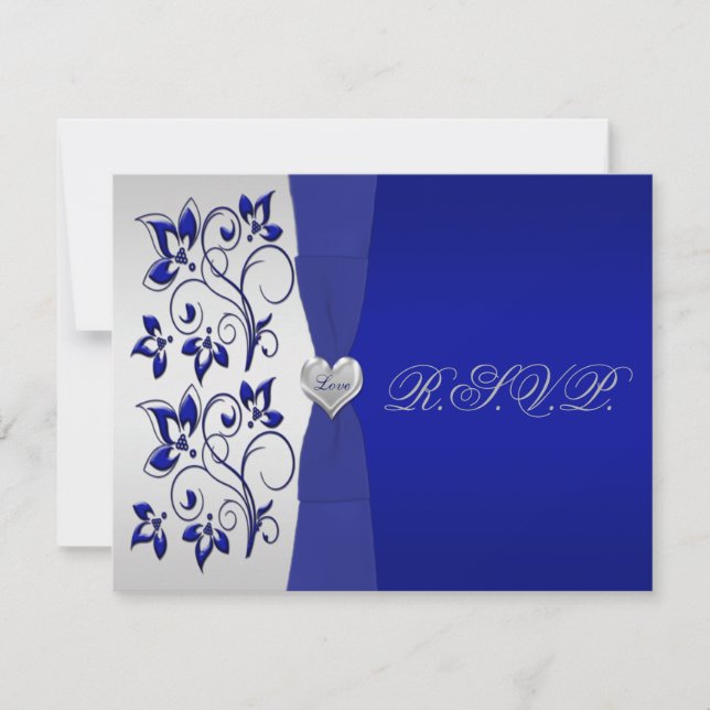 Navy und Silver Floral mit Silver Heart UAWG RSVP Karte (Vorderseite)