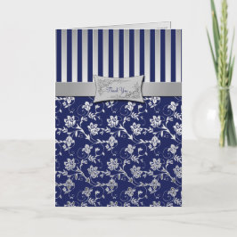 Navy und Silver Floral Vine Danke Karte
