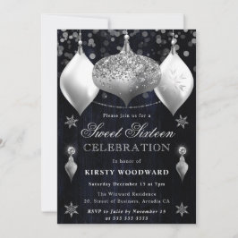 Navy und Silver Glitzer Baubles Weihnachtssüß 16 Einladung