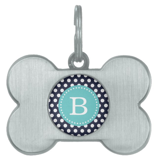 Navy und Türkis Dots Custom Monogram Tiermarke (Vorderseite)