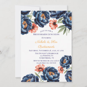 Navy- und verbrannte Orange Blumen-Junggesellinnen Einladung