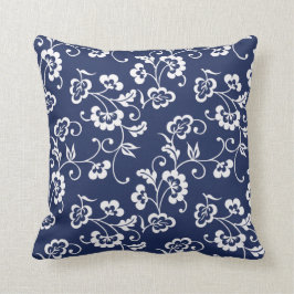 Navy und Weiß Floral Muster Kissen