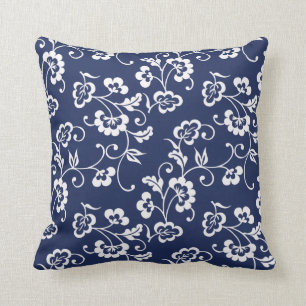 Navy und Weiß Floral Muster Kissen