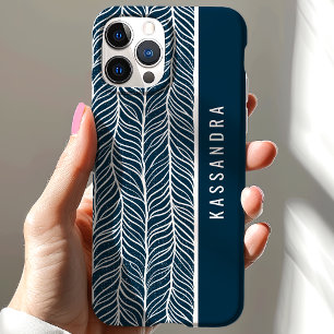 Navy- und Weiß-Heringbone mit personalisiertem Nam Case-Mate iPhone Hülle