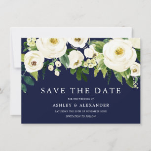 Navy- und weiße blühende Blumen Elegant alle Jahre Save The Date