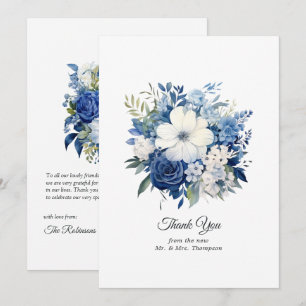 Navy- und weiße Blumenhochzeit Dankeskarte