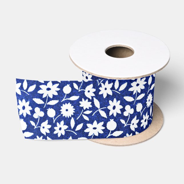Navy und weiße Blumenmuster Satinband (Spule)