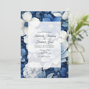 Navy- und weiße florale Hochzeit Einladung