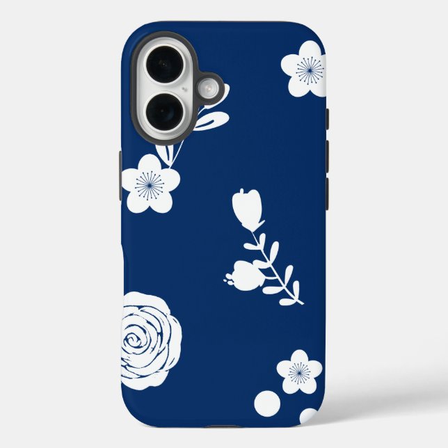 Navy- und weißes iPhone-Case iPhone 16 Hülle (Rückseite)
