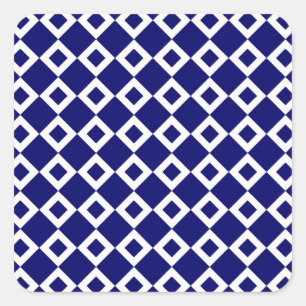 Navy und White Diamond Muster Quadratischer Aufkleber