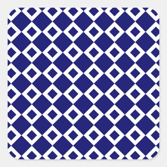 Navy und White Diamond Muster Quadratischer Aufkleber (Vorderseite)