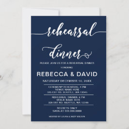 Navy und White Elegante Script Probe Dinner Einladung