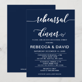 Navy und White Elegante Script Probe Dinner Einladung