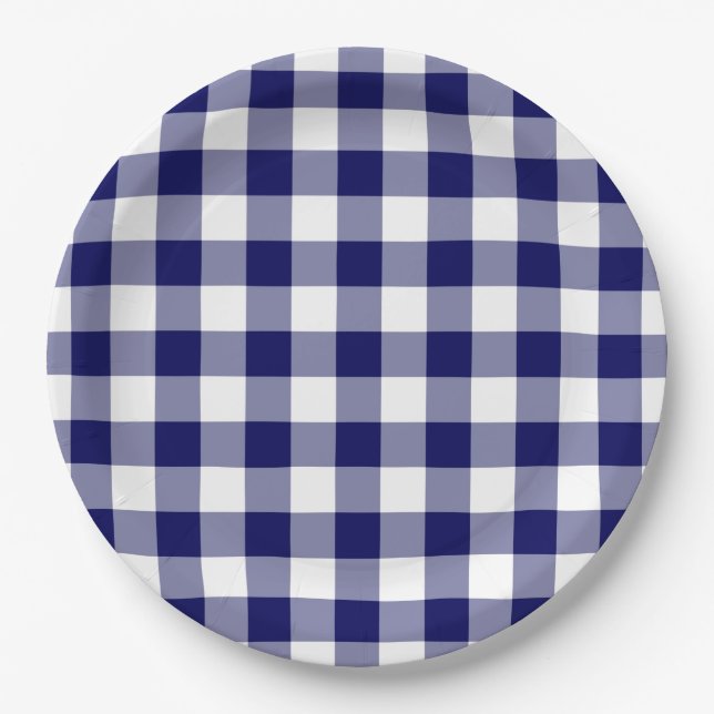 Navy und White Gingham Pattern Pappteller (Vorderseite)