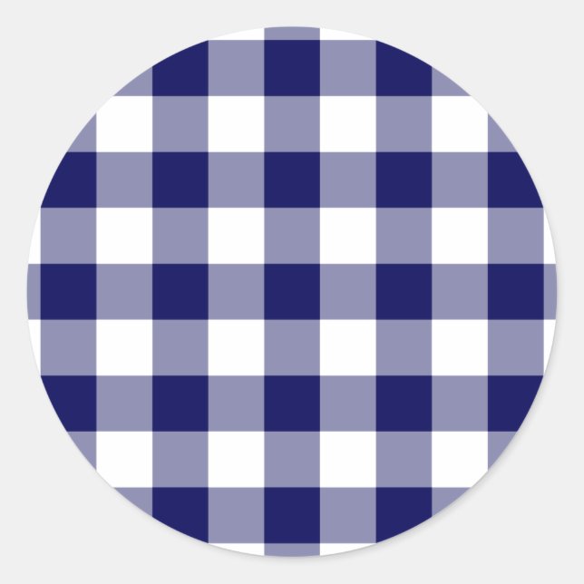 Navy und White Gingham Pattern Runder Aufkleber (Vorderseite)