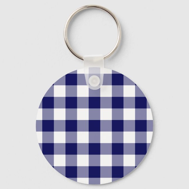 Navy und White Gingham Pattern Schlüsselanhänger (Vorderseite)