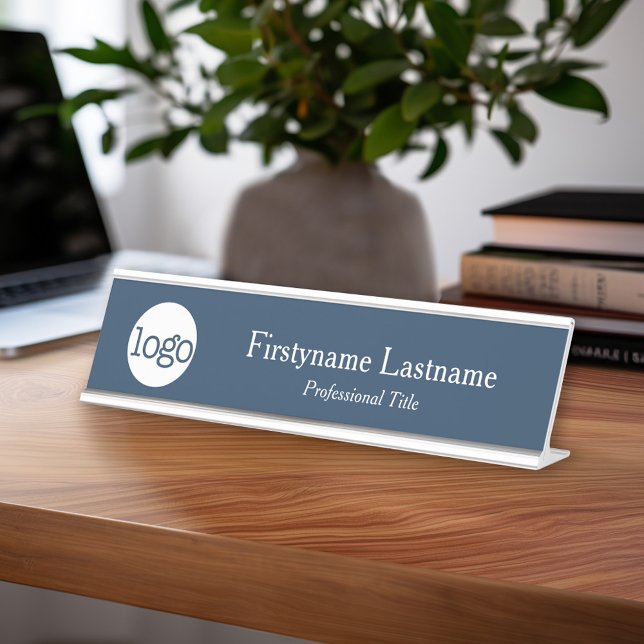 Navy und White - Logo hinzufügen, Name, Berufliche Schreibtischnamensplakette (Custom Name Plate - Executive Desk Sign with Name and title or other text)