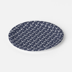 Navy und White Nautical Anchor Pappteller
