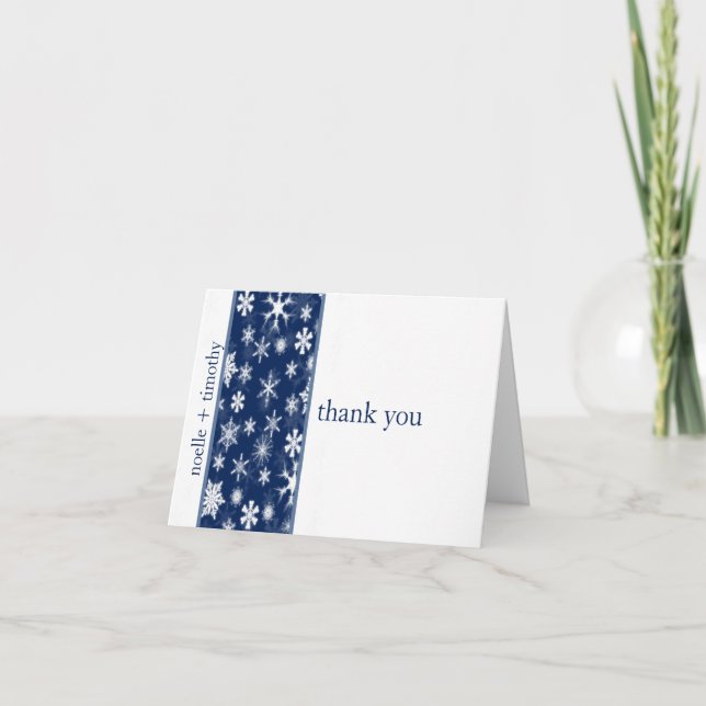 Navy und White Snowflakes Dankeschön Karte (Vorderseite)