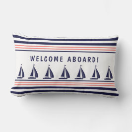 Navy und White Strike Nautical Welcome Bard Kissen Für Draußen